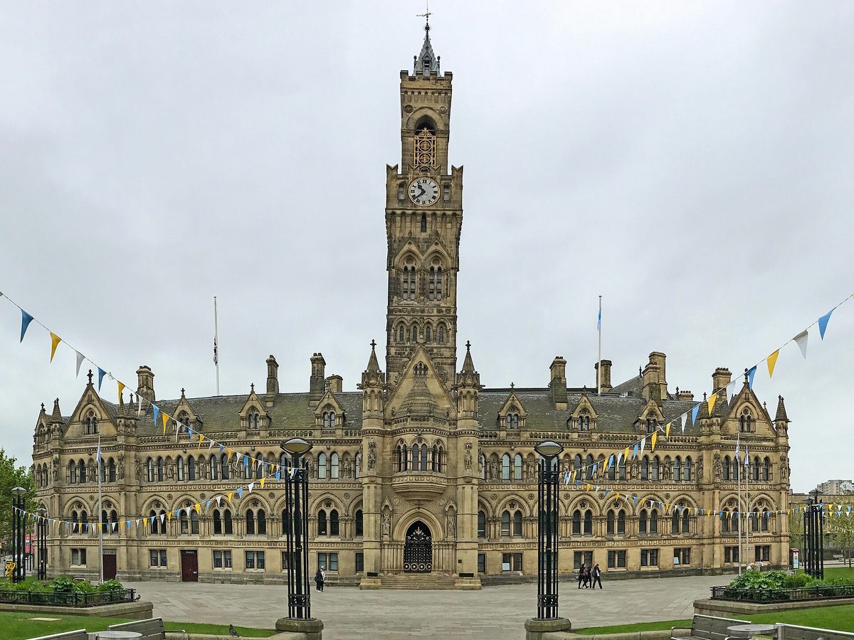 Bradford City Hall. Photo by Tim Green, CC BY 2.0, via Wikimedia Commons. Bradford City Hall