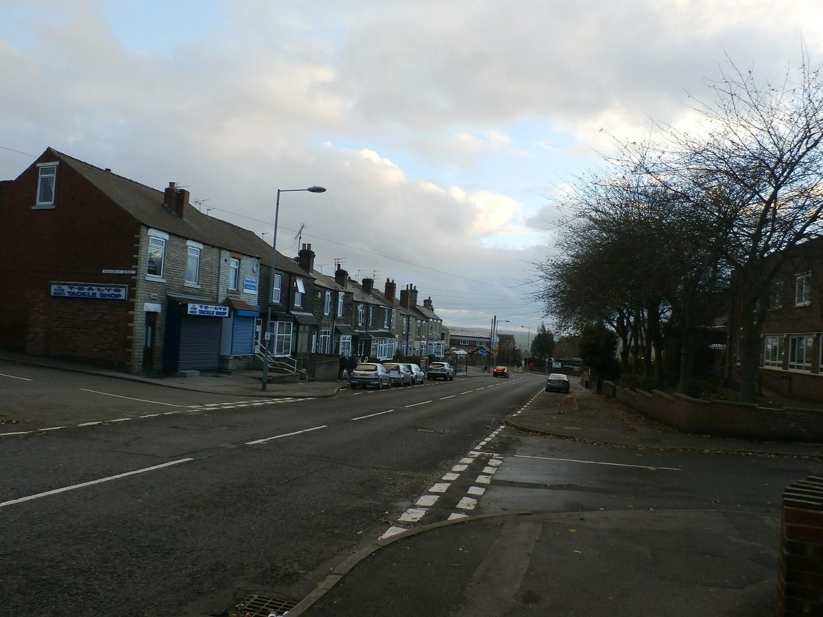 High Street, Goldthorpe. Photo by Jonathan Clitheroe, CC BY-SA 2.0, via Wikimedia Commons. High Street, Goldthorpe