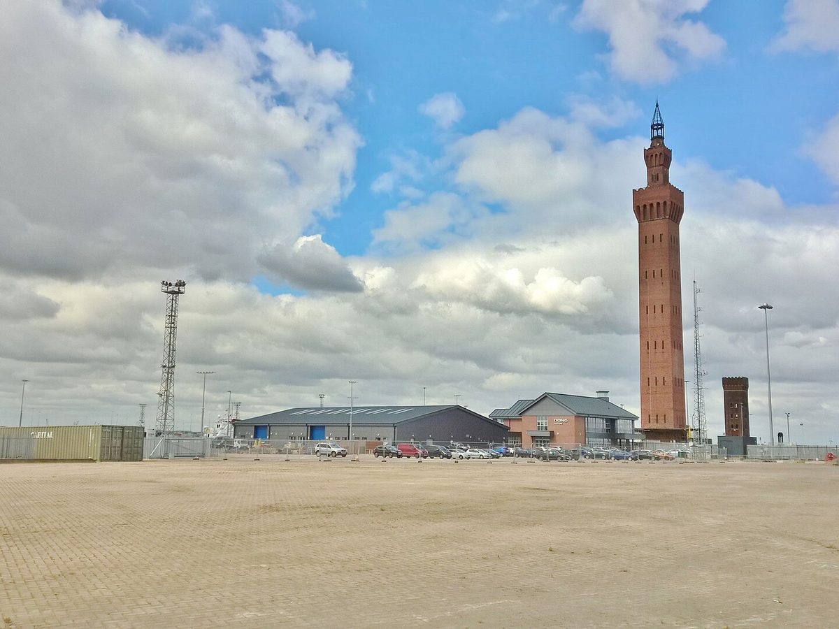 Grimsby Dock Tower. Photo by Chris Morgan, CC BY-SA 2.0, via Wikimedia Commons. Grimsby Dock Tower
