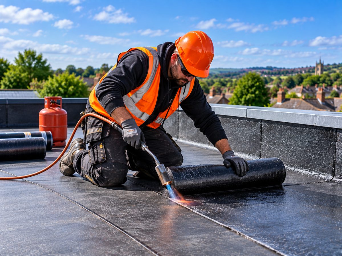 Roofer repairing a rooflight on a commercial unit across Yorkshire