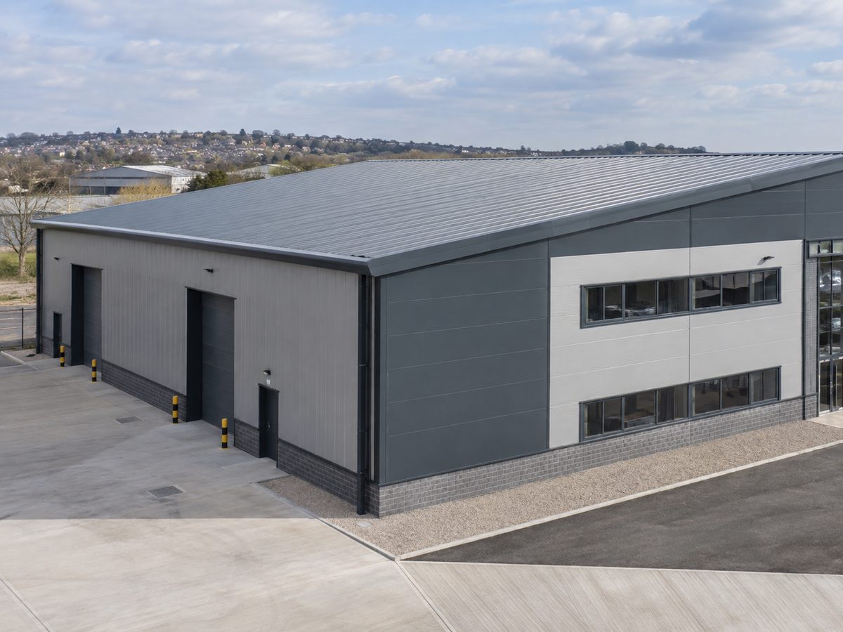 Composite panel roof and wall cladding on a new industrial unit